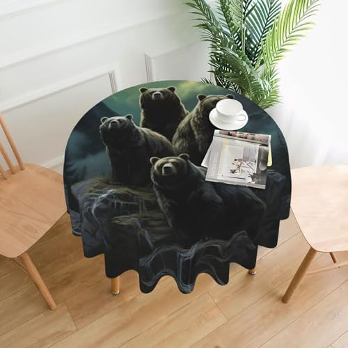 60 Inch Round Black Bear Tablecloth for Holiday Parties