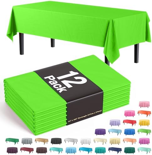 Exquisite 12-Pack Premium Plastic Tablecloth 54in x 108in Rectangle Lime Green