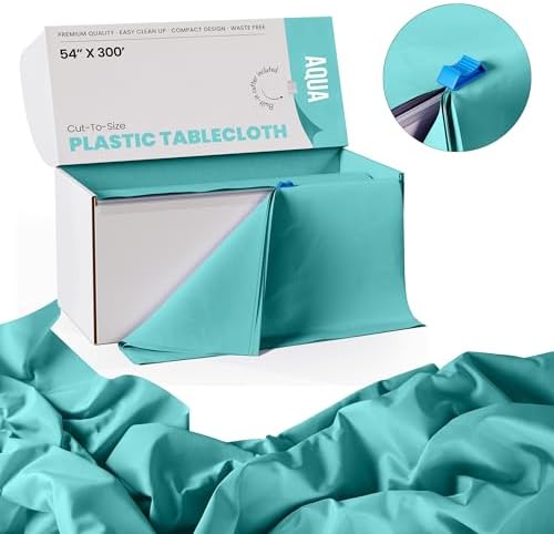 Exquisite Party Solids Aqua Plastic Table Cover Roll