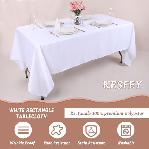 Kesfey 6 Pack White Tablecloths 60x102 Inch