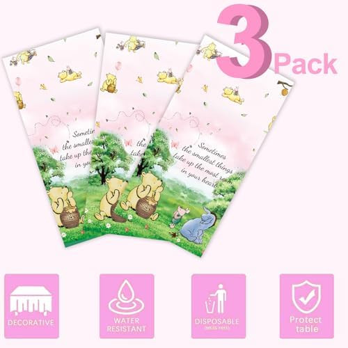3PCS Pink Winnie Bear Tablecloth Baby Shower Decorations