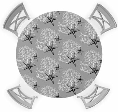 Gray Starfish Round Waterproof Table Cover Fitted Tablecloth