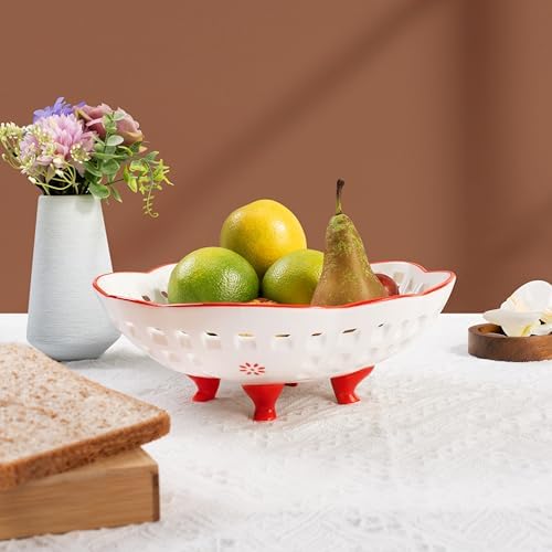Ceramic Fruit Bowl with 4 Legs 10 Inch Large Bowl for Home Decor