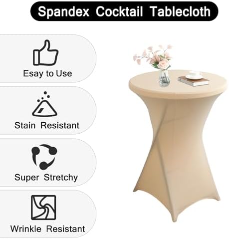 2Pack Black Spandex Cocktail Table Cover for Weddings Parties Events 24x43 Inch Elastic Round Tablecloth