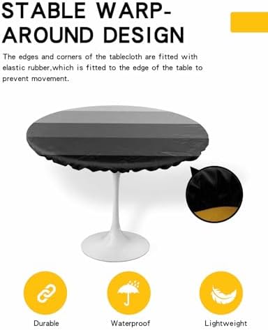Geometric Grey Round Waterproof Table Cover Fitted Tablecloth 36-44 Inch