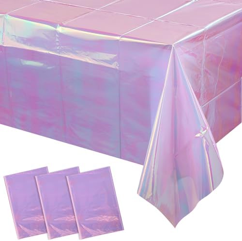 FunnyPars 3 Pack Light Purple Plastic Tablecloths for Rectangle Tables