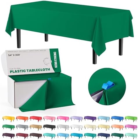Exquisite Emerald Green 54x300 Plastic Table Cover Roll with Slide Cutter