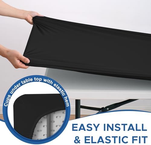 Enjoyidea 2 Pack Black Spandex Table Covers 42x72 Inch Fitted