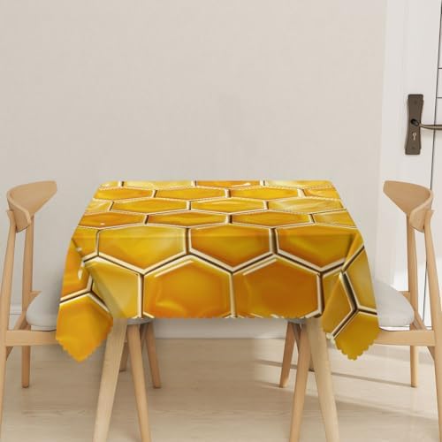 Beehive Tablecloth 54x54 Inch Yellow Gold Honeycomb Design