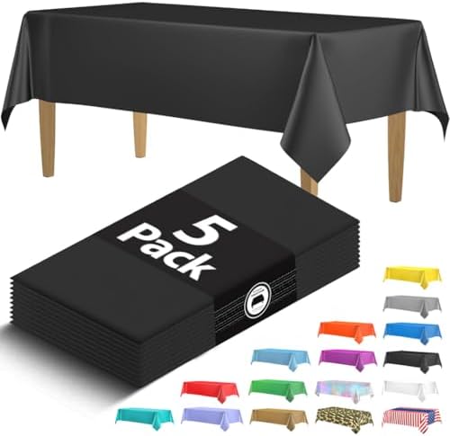 5 Pack Premium Black Plastic Tablecloth 108x54in