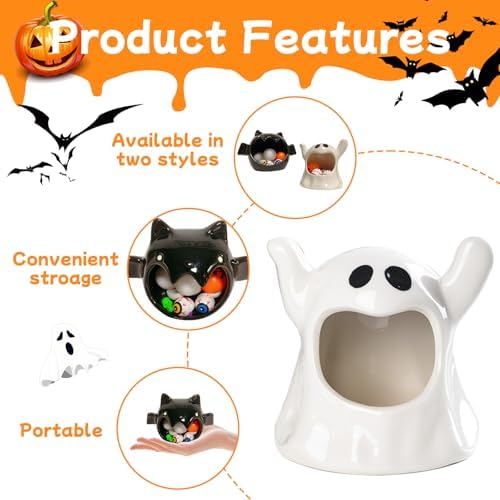 2 Pack Halloween Candy Bowls with Ghost and Bat Designs