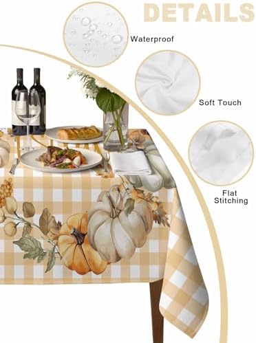 IDOWMAT Rectangle Table Cloth 60x102 Inch Waterproof Oil Proof for Thanksgiving and Fall Parties