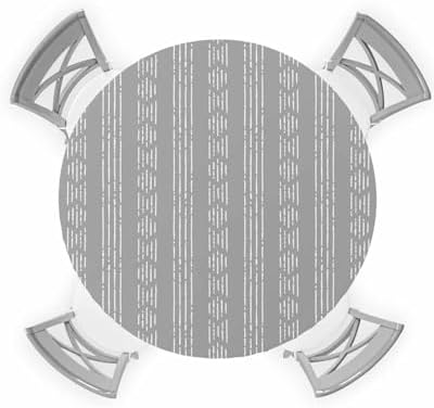 Grey Geometric Round Waterproof Table Cover 55-60 Inch Elastic Tablecloth for Indoor Outdoor Use