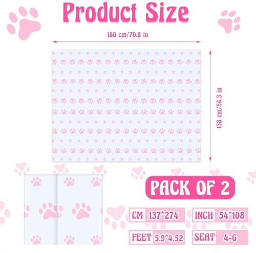 Tatuo 2 Piece Puppy Paw Print Tablecloth Set for Dog Birthday Party Decorations Pink 71 x 54 Inch