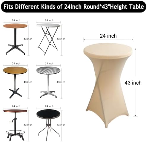 2Pack Black Spandex Cocktail Table Cover for Weddings Parties Events 24x43 Inch Elastic Round Tablecloth