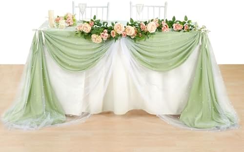 LuoluoHouse White Pearl Table Cloth 10ft Tulle Wedding Runner Decor