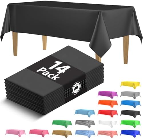 14 Pack Black 54 x 108 in Rectangle Disposable Plastic Tablecloths