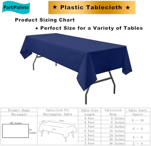 3-Pack Premium Plastic Navy Blue Tablecloths 54x108 Inch for Parties