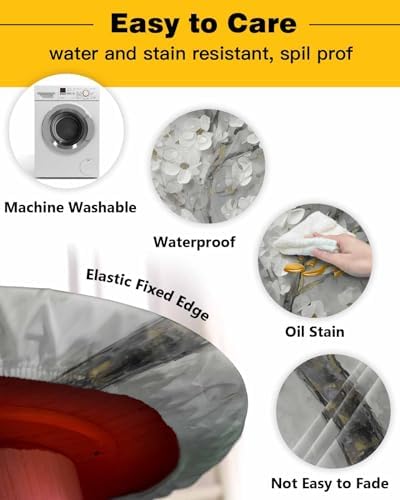 ZOE GARDEN Floral Tree Round Waterproof Table Cover Fitted Tablecloth