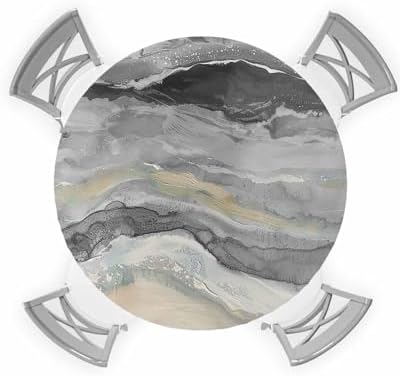 Abstract Gray Round Waterproof Table Cover with Elastic Bands