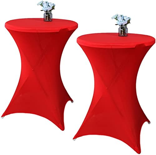 2 Pack 24x43 Inch Red Cocktail Tablecloths Spandex Round Fitted Covers for Events
