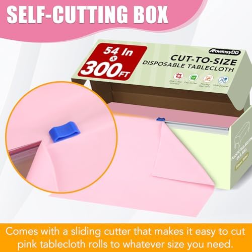 54 in X 300 FT Pink Plastic Table Cover Roll with Slide Cutter