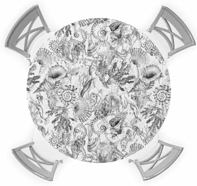 Coastal Grey Round Waterproof Table Cover Fitted Tablecloth