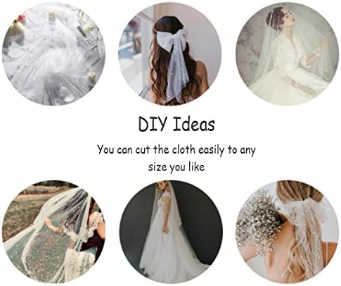 TIMECOSY White Pearl Tulle Tablecloths 6 Pieces 10ft Veil for Wedding