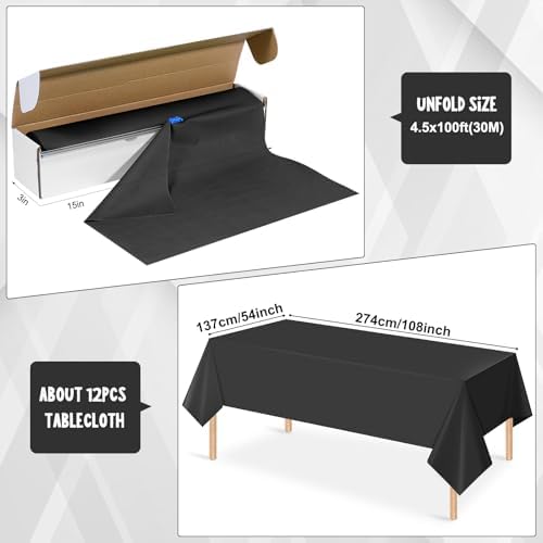 54 Inch X 100 Feet Black Tablecloth Roll with Slide Cutter