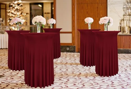 6 Pack Round Cocktail Table Skirt Spandex Tablecloth Wine Red Wavy Drapes High Top Cover