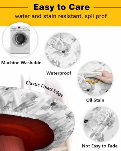 Vintage Gray Flower Round Waterproof Table Cover for Indoor Outdoor Use