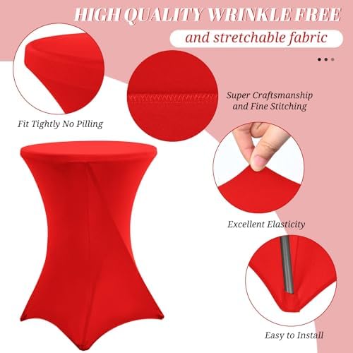 6 Pack Red Spandex Stretch Cocktail Table Covers for Round Tables