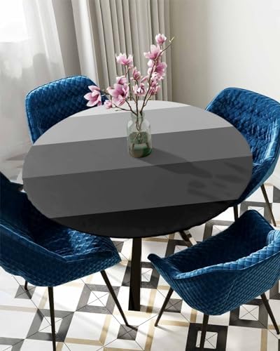 Geometric Grey Round Waterproof Table Cover Fitted Tablecloth 36-44 Inch