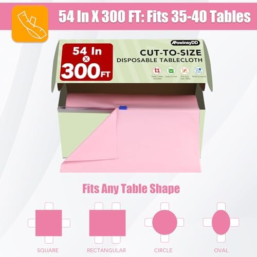 54 in X 300 FT Pink Plastic Table Cover Roll with Slide Cutter