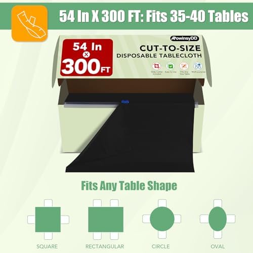 54 In X 300 Ft Black Plastic Table Cover Roll with Slide Cutter