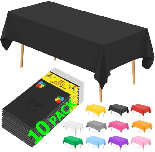 10 Pack Black Plastic Tablecloths for Rectangle Tables 54x108 Inch