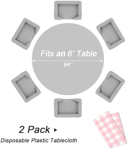 QIKSION Pink Gingham Tablecloth 2 Pack 84 Inch Disposable for Parties