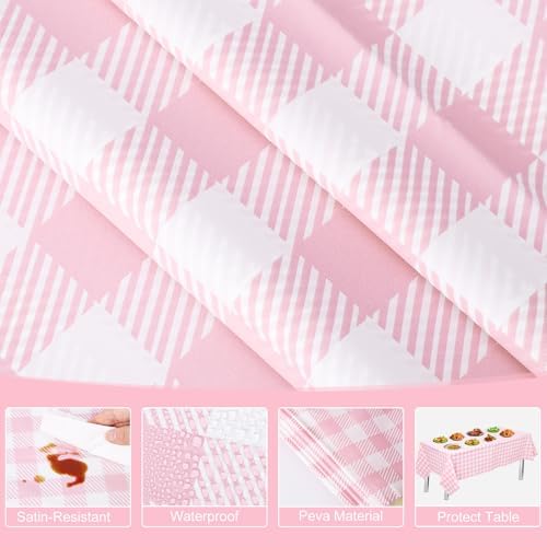 3 Pack Pink Gingham Tablecloths for Parties