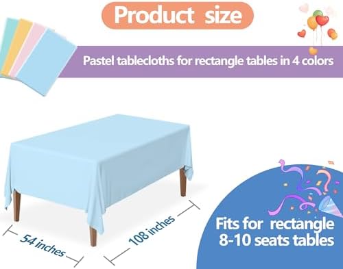 4 Pack Pastel Color Tablecloths for Birthday Parties