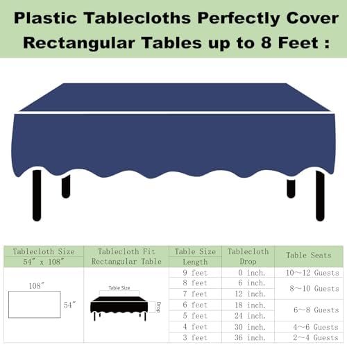 Navy Blue Plastic Tablecloths 3 Pack for 6-8 Foot Tables
