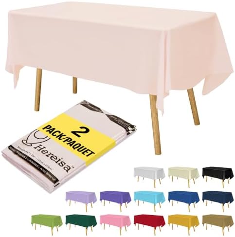 Blush Pink Plastic Tablecloths 2 Pack for Bridal Shower and Picnic