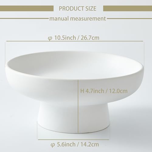 Denique White Ceramic Fruit Bowl 10 Inch