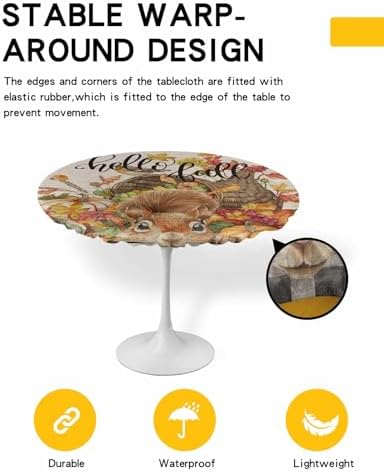 Waterproof Elastic Round Tablecloth for 36-44 Inch Tables