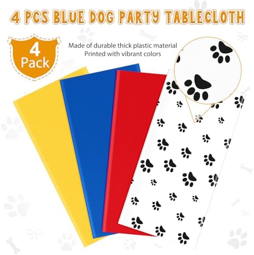 4 Pack Paw Print Plastic Tablecloths for Dog Birthday Party