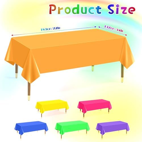 6Pcs Neon Plastic Table Cloths Set Rainbow 54x72 Inch Disposable Table Covers