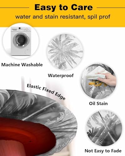 Grey Palm Tree Round Waterproof Table Cover Fitted Tablecloth