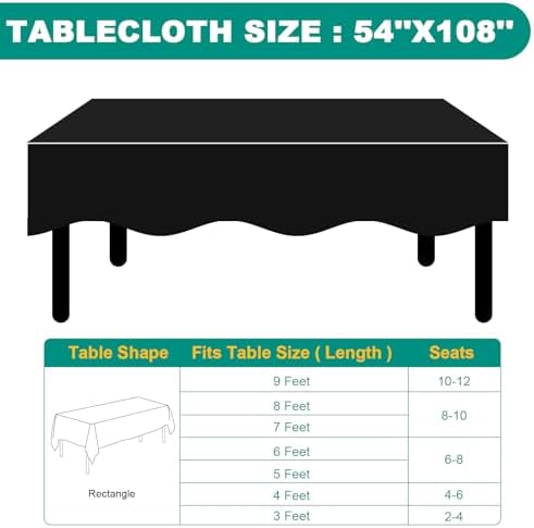 50 Pack Black Plastic Tablecloths for Rectangle Tables