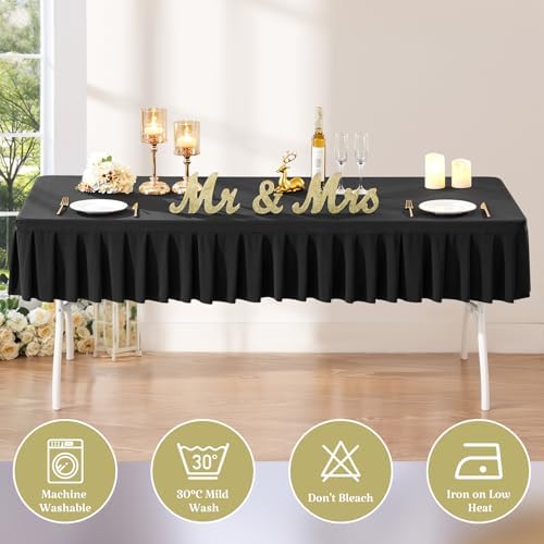 1 Pack Black Spandex Tablecloth for 6 Foot Rectangle Table with Pleated Skirt
