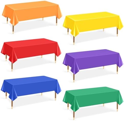 6Pcs Rainbow Neon Plastic Tablecloths Set 54x72 Inch