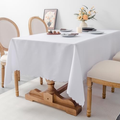 White Rectangle Tablecloth 60x84 Inch Washable Table Cover